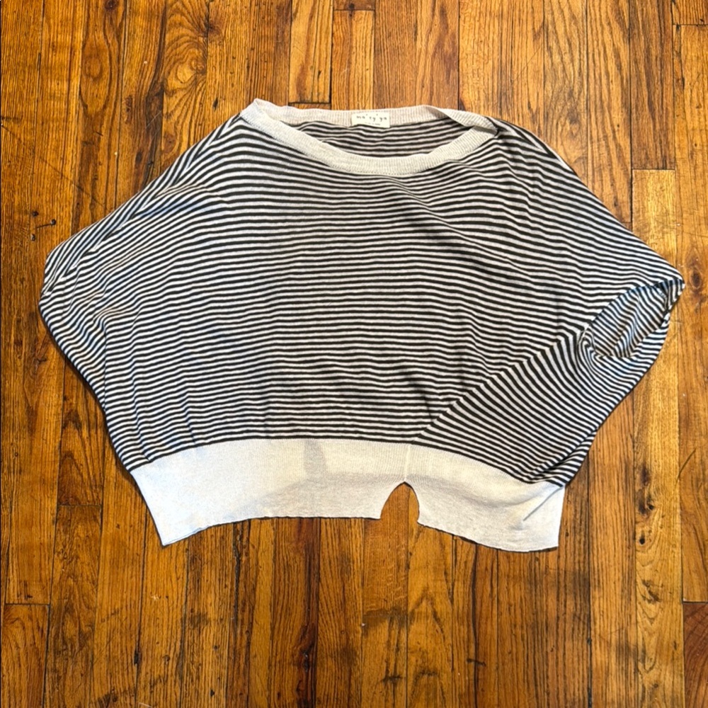 MA'RY'YA Women's O/S‎ Striped Black Cream Oversized Cotton Blend Sweater